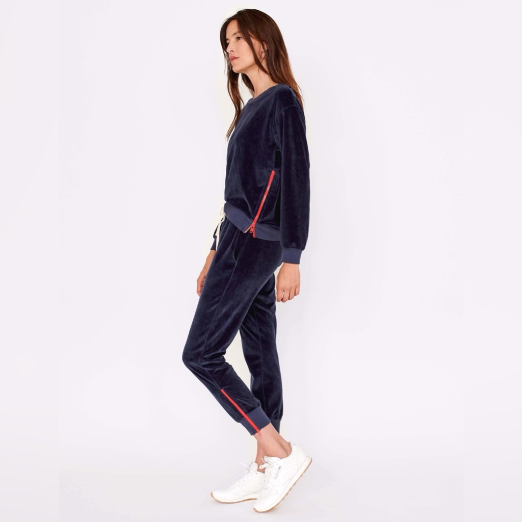 Sundry Velour Sidezip Sweatshirt Sweatpants Set Navy 0 Xs